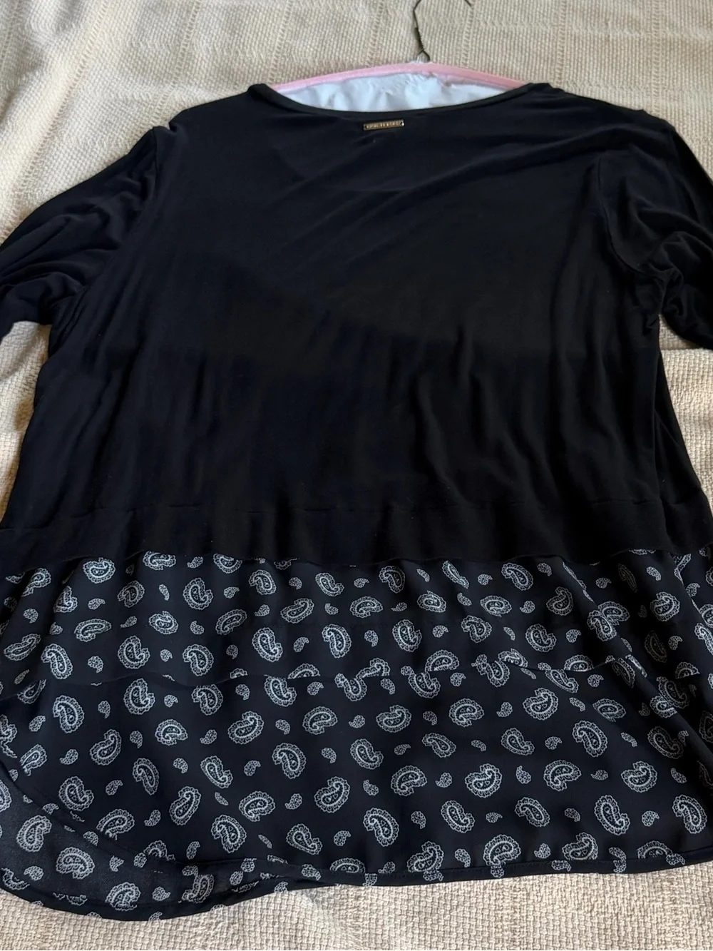Michael Kors Black Long Sleeve Top with Paisley Hem